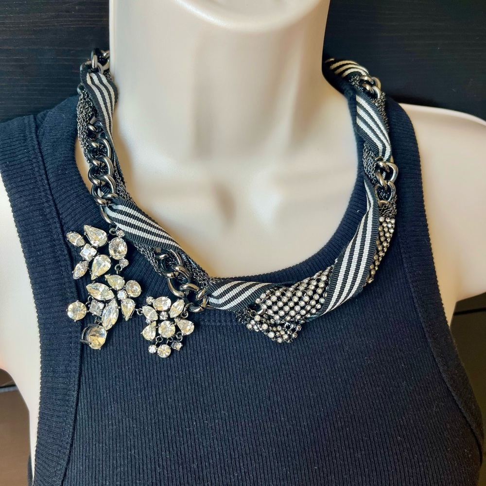 Vintage crystal and ribbon statement necklace